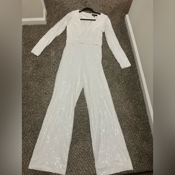 Lulus Magical Muse White Sequin Long Sleeve Wide Leg Jumpsuit Size M - Picture 4 of 6